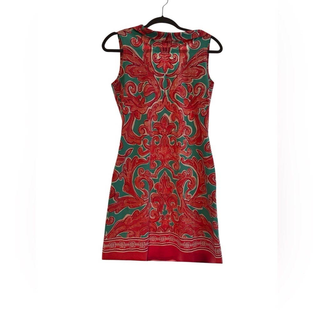 Red and Green Sheath Mini Dress with Cowl Neck
